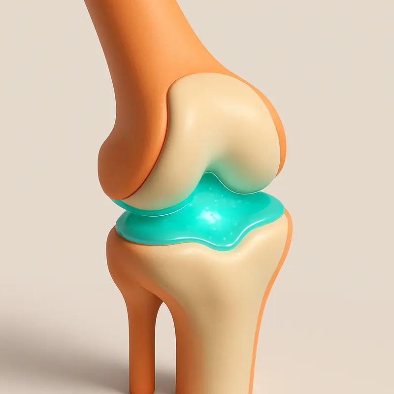 Sección de una rodilla con cartílago y líquido sinovial: cómo actúa Flexosamine